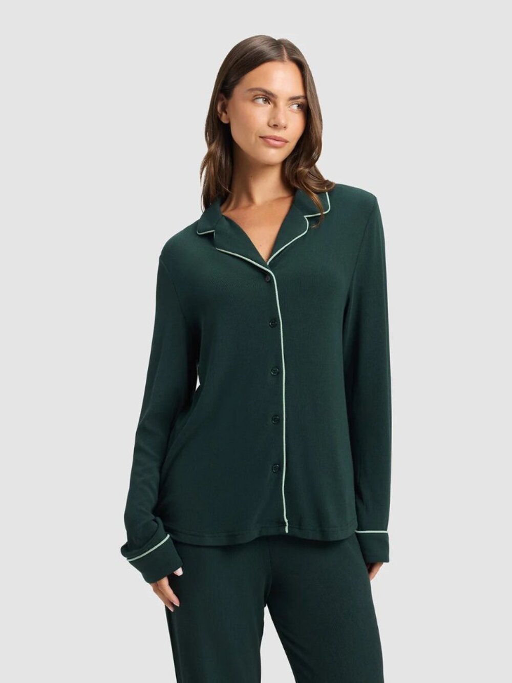 NWT Cozy Earth Women’s Bamboo Rib-Knit Pajama Top Spruce Large